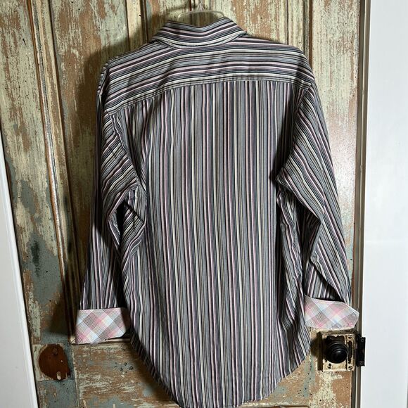 Thomas Dean Men's Shirt L Multicolor Striped Long Sleeve Button Up Collared - Picture 6 of 6
